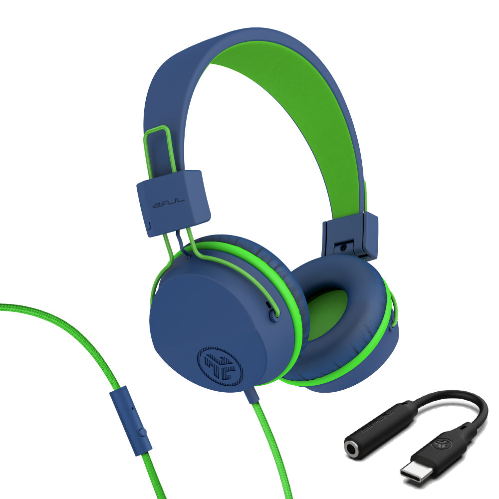 JBuddies Studio On-Ear Kids Wired Type-C Headphones Blue/Green