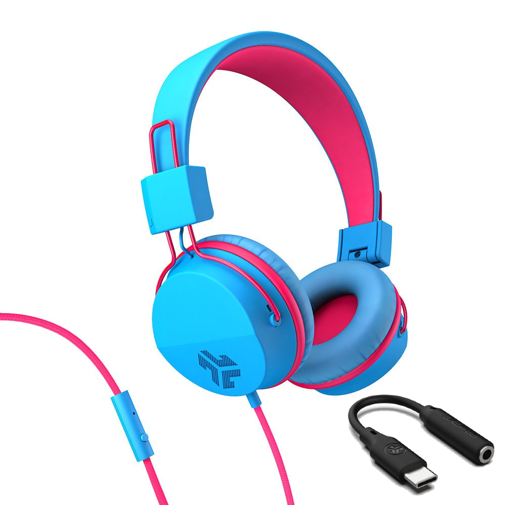JBuddies Studio On-Ear Kids Wired Type-C Headphones Blue/Green - Blue/Pink