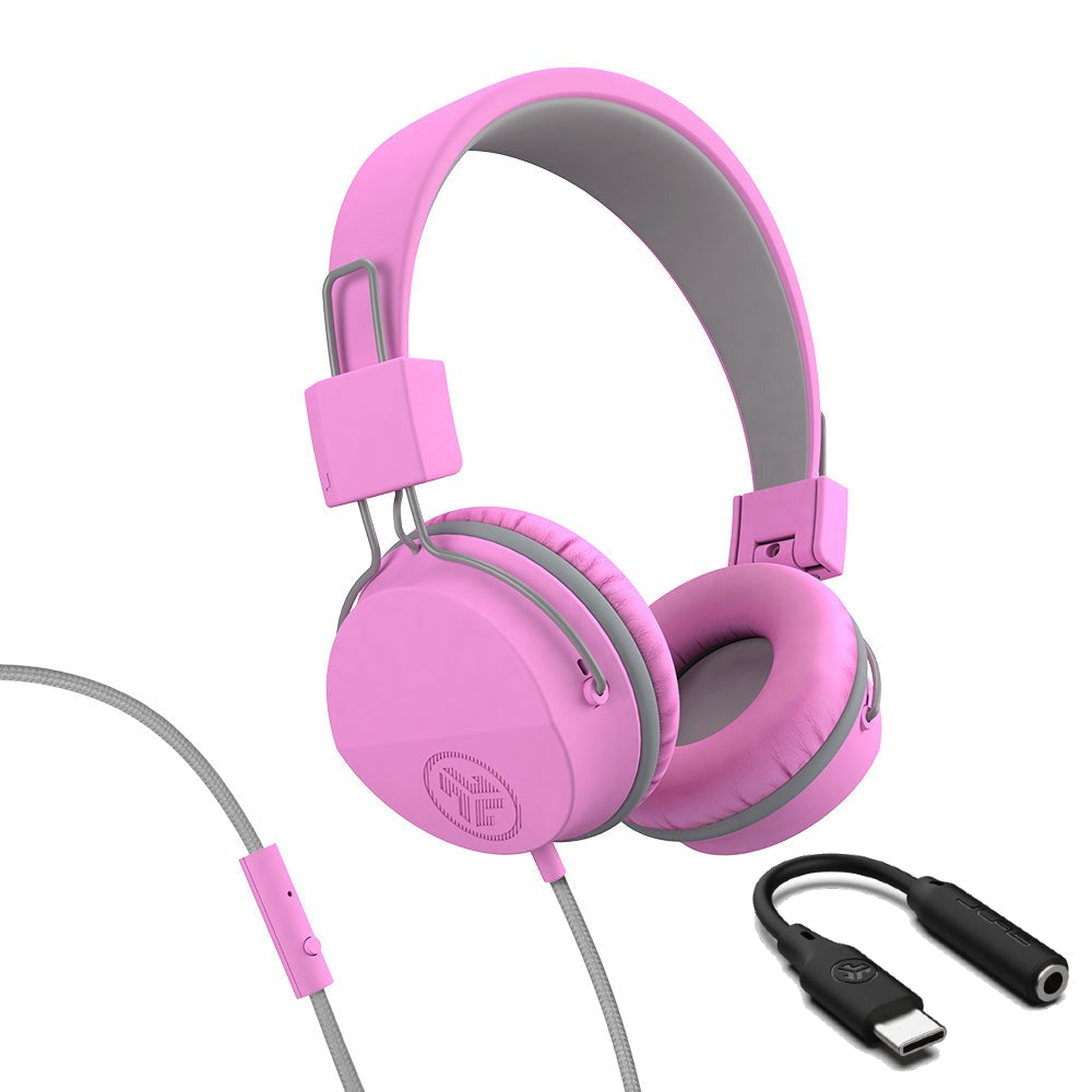 JBuddies Studio On-Ear Kids Wired Type-C Headphones Blue/Gray - Pink